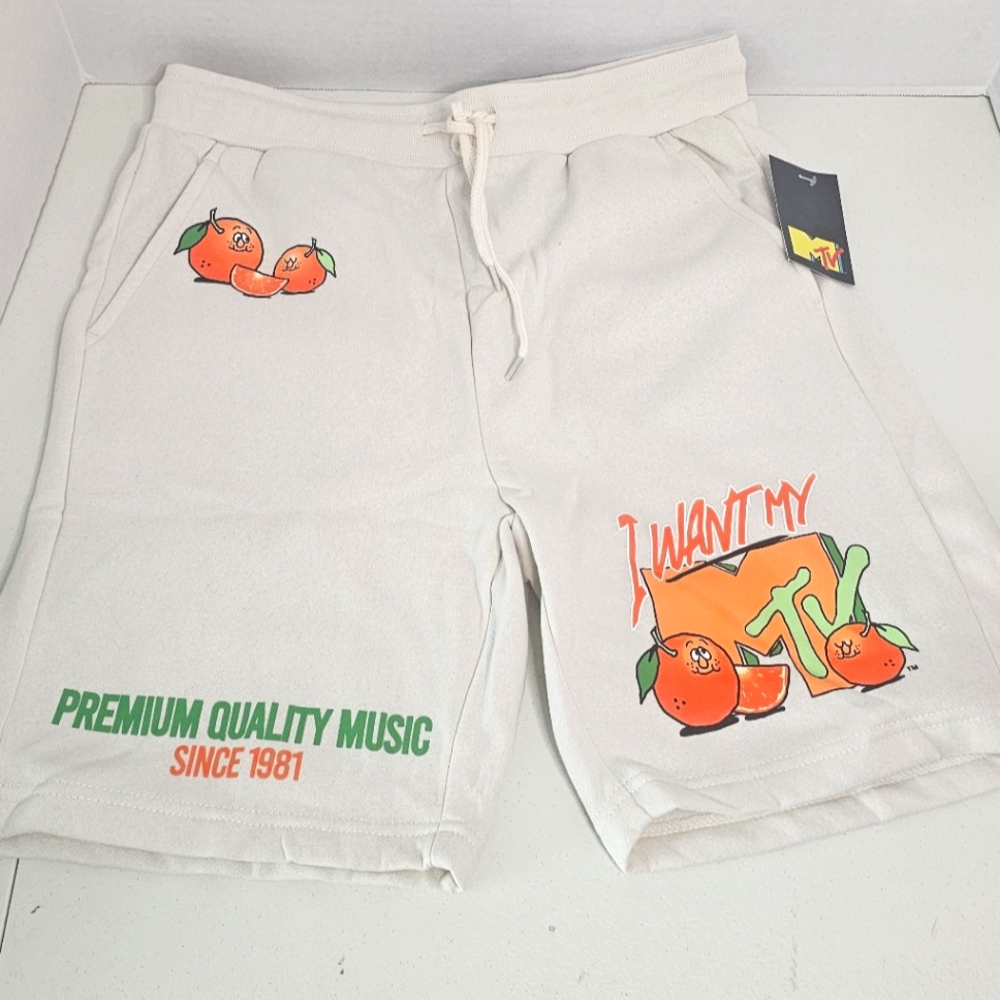 MTV I Want My MTV Mens Small Graphic Jogger Shorts W Pockets